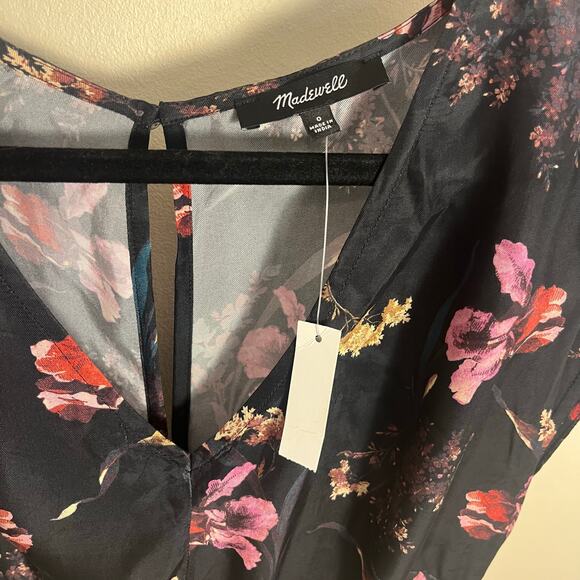 Madewell V-Neck Floral Midi Dress True Black Size 0 New Silk Blend - Picture 11 of 11